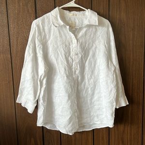 Chico’s | White Linen Button Down 3/4 Sleeve Women Large Lagenlook Beach Summer